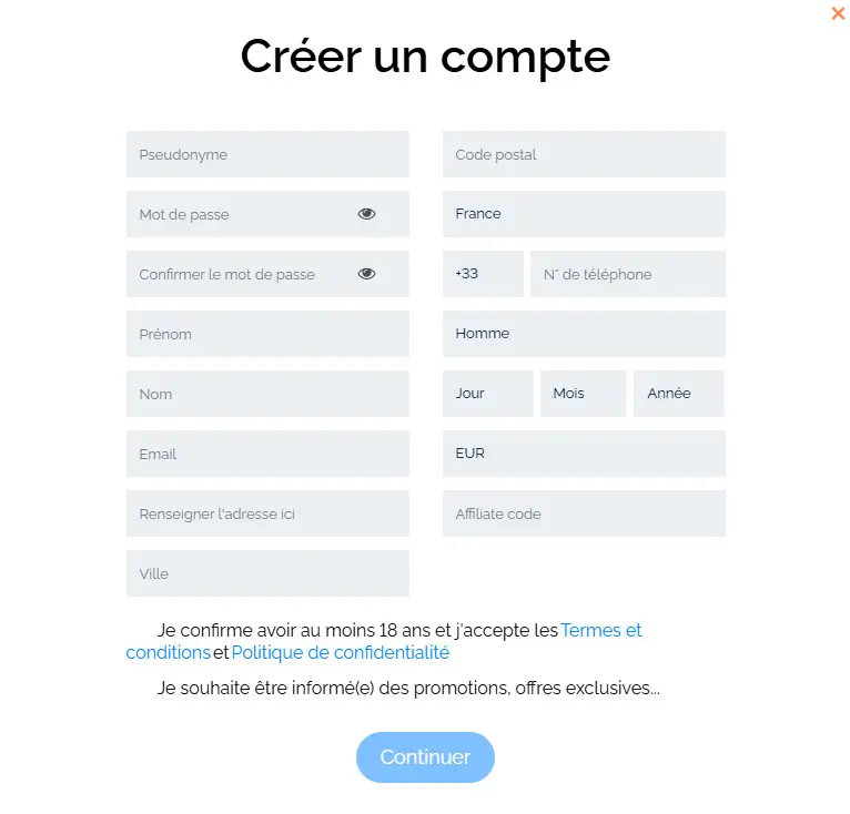 Processus d'inscription IwinFortune Casino
